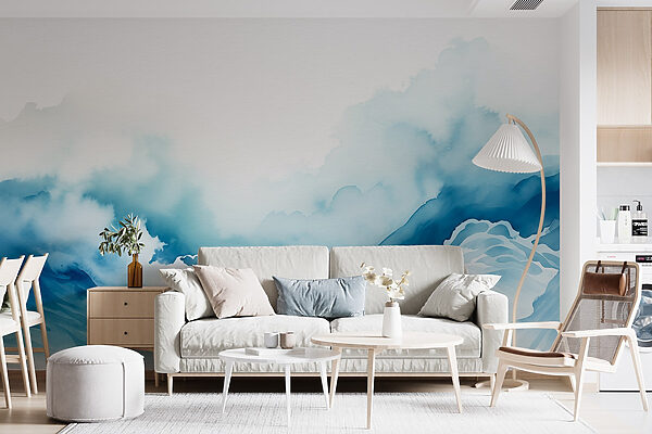 Aquarel van een berg met wolken Aquarel van een berg met wolken