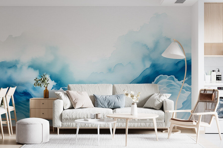 Aquarel van een berg met wolken