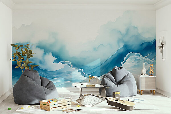 Aquarel van een berg met wolken Aquarel van een berg met wolken