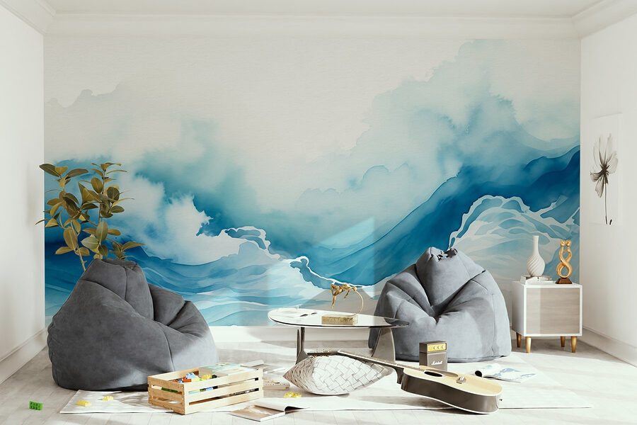 Aquarel van een berg met wolken