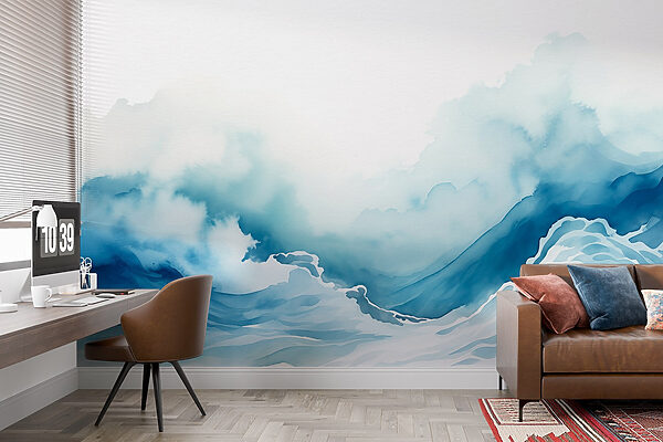 Aquarel van een berg met wolken Aquarel van een berg met wolken
