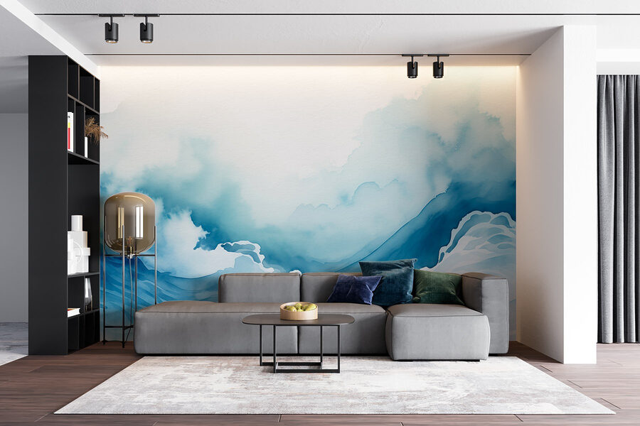 Aquarel van een berg met wolken
