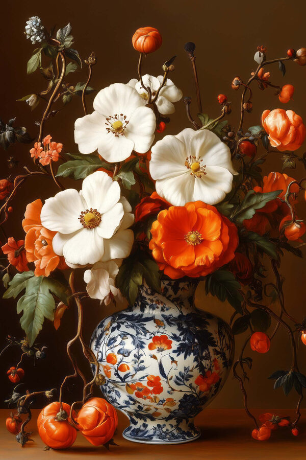 Schilderij van bloemen in een vaas Schilderij van bloemen in een vaas