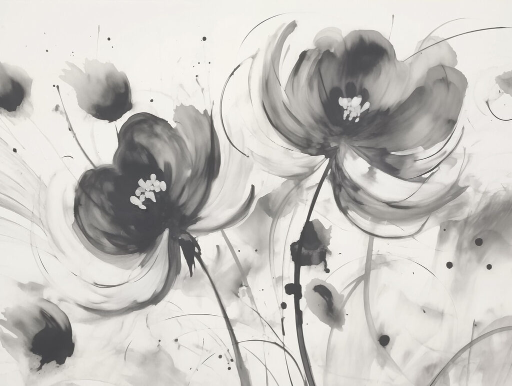 Schilderij van bloemen op een wit oppervlak Schilderij van bloemen op een wit oppervlak