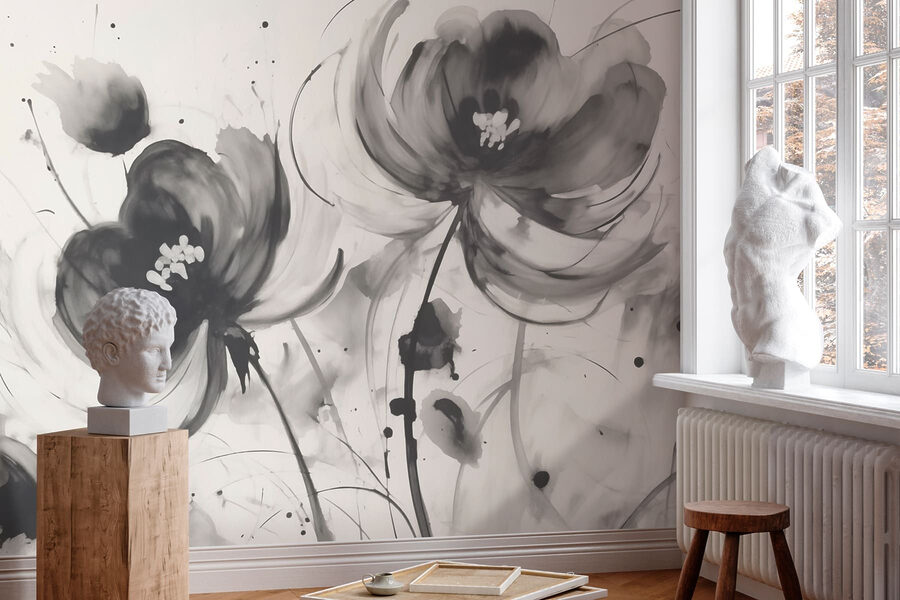 Schilderij van bloemen op een wit oppervlak Schilderij van bloemen op een wit oppervlak
