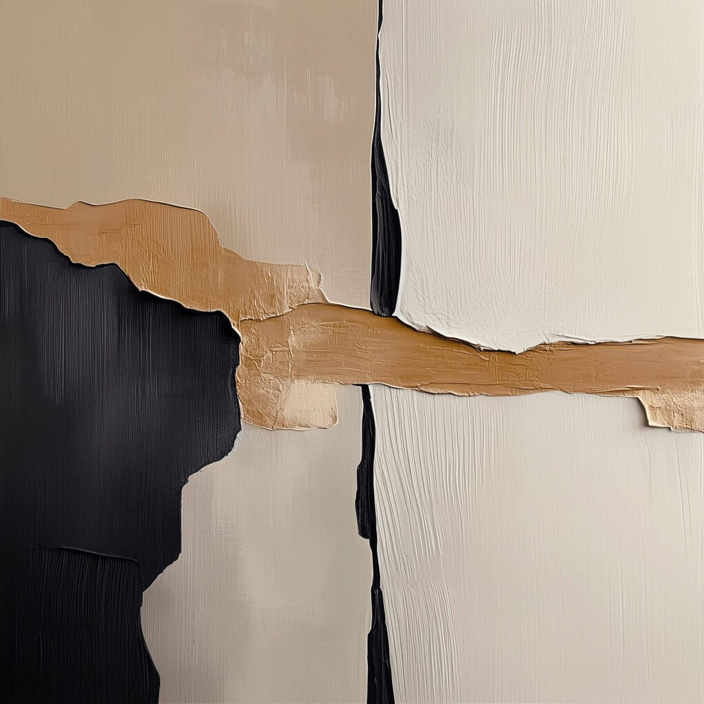Black and white wall with a brown strip