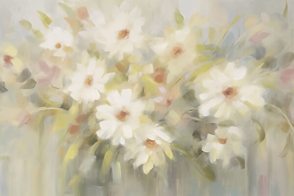 Schilderij van witte bloemen Schilderij van witte bloemen