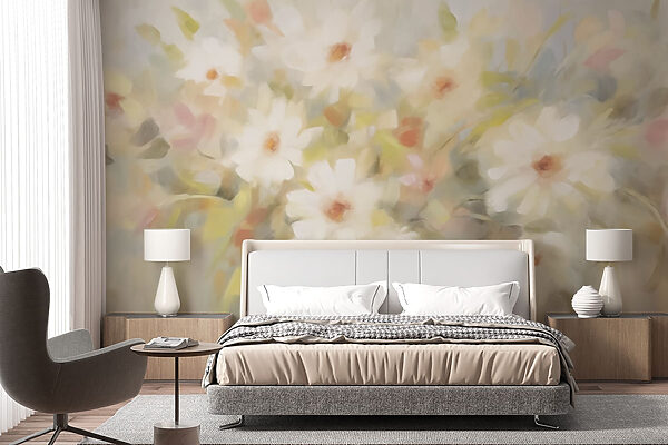 Schilderij van witte bloemen Schilderij van witte bloemen