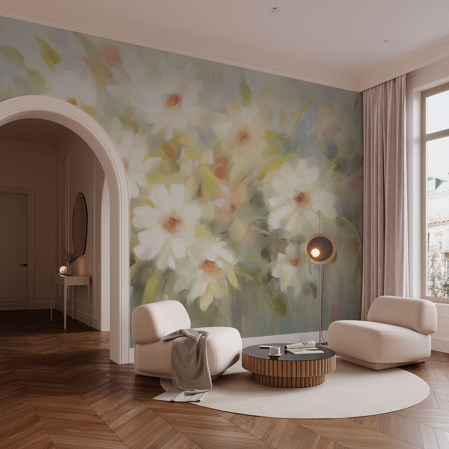 Schilderij van witte bloemen