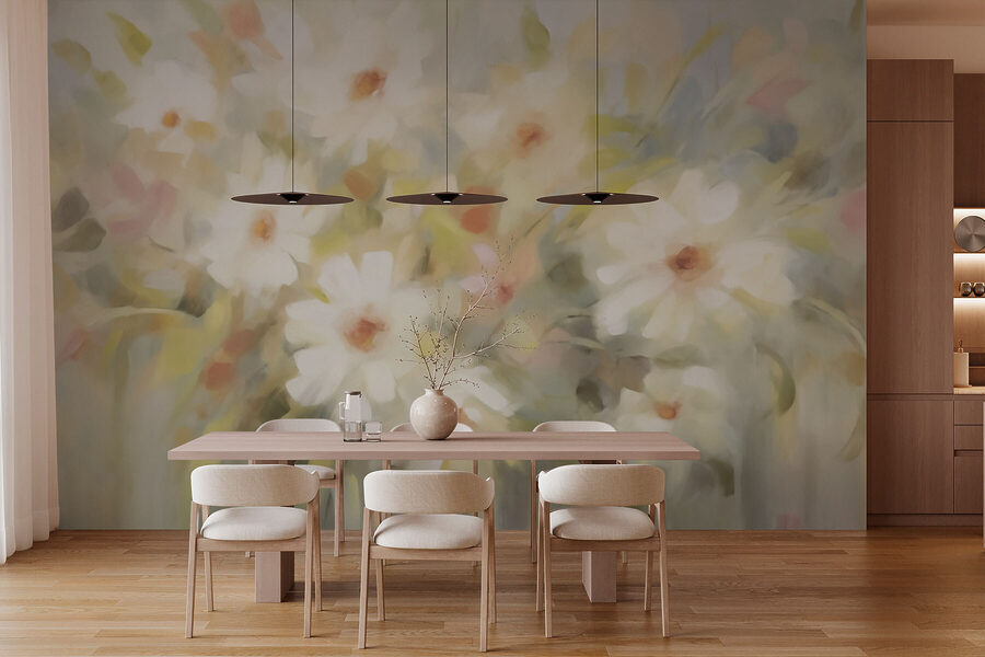 Schilderij van witte bloemen