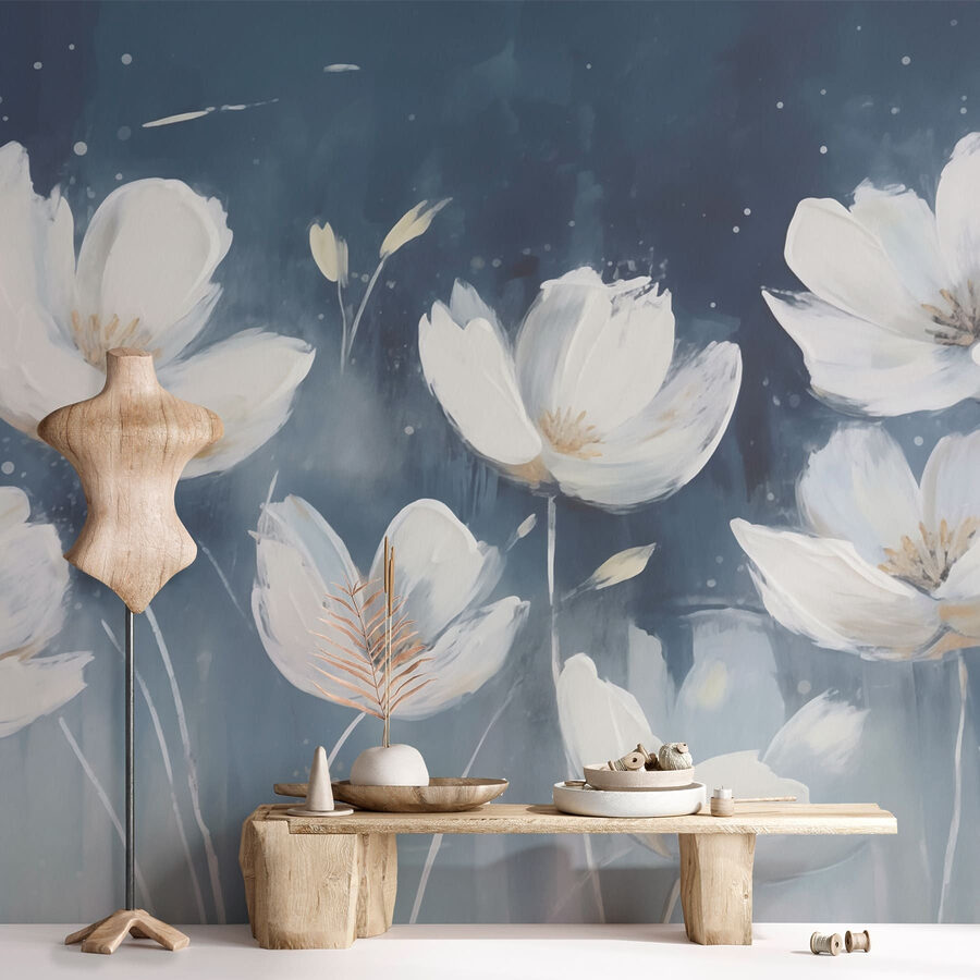 Schilderij van witte bloemen