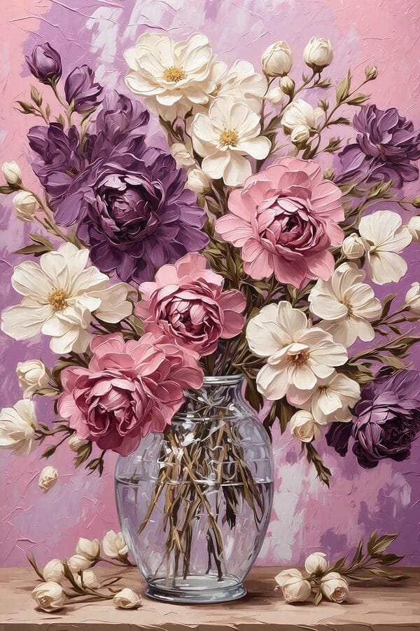 Schilderij van bloemen in een vaas Schilderij van bloemen in een vaas