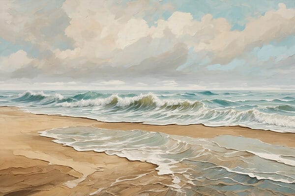 Schilderij van golven op een strand Schilderij van golven op een strand