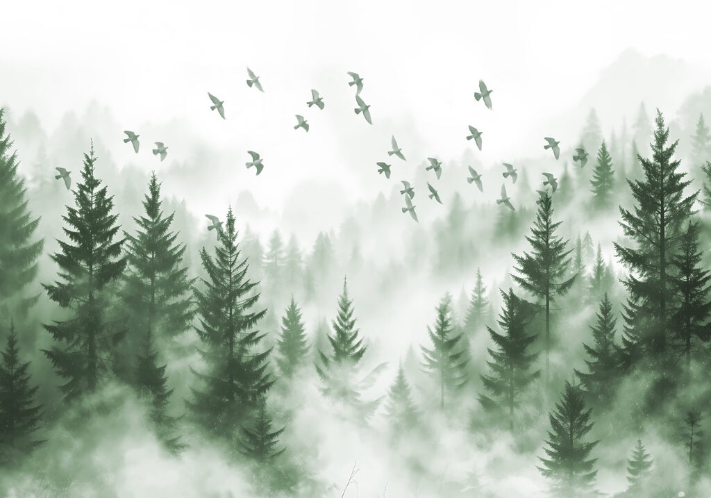 Vogels vliegen over een bos Vogels vliegen over een bos