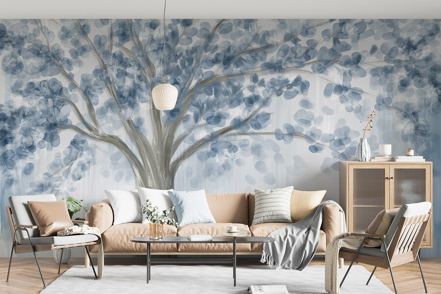Boom met blauwe bladeren Boom met blauwe bladeren