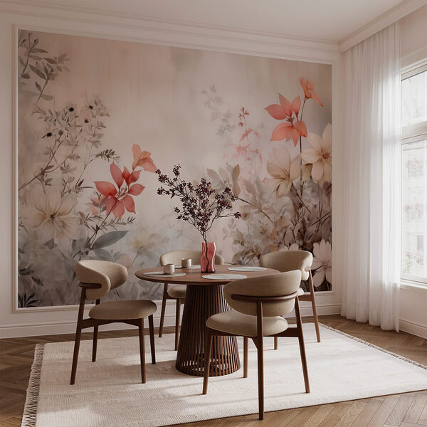 Schilderij van bloemen op een muur Schilderij van bloemen op een muur