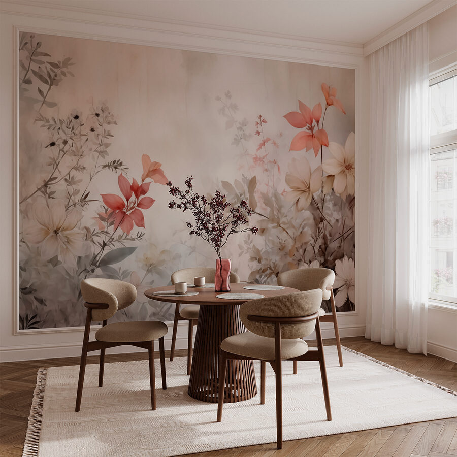 Schilderij van bloemen op een muur