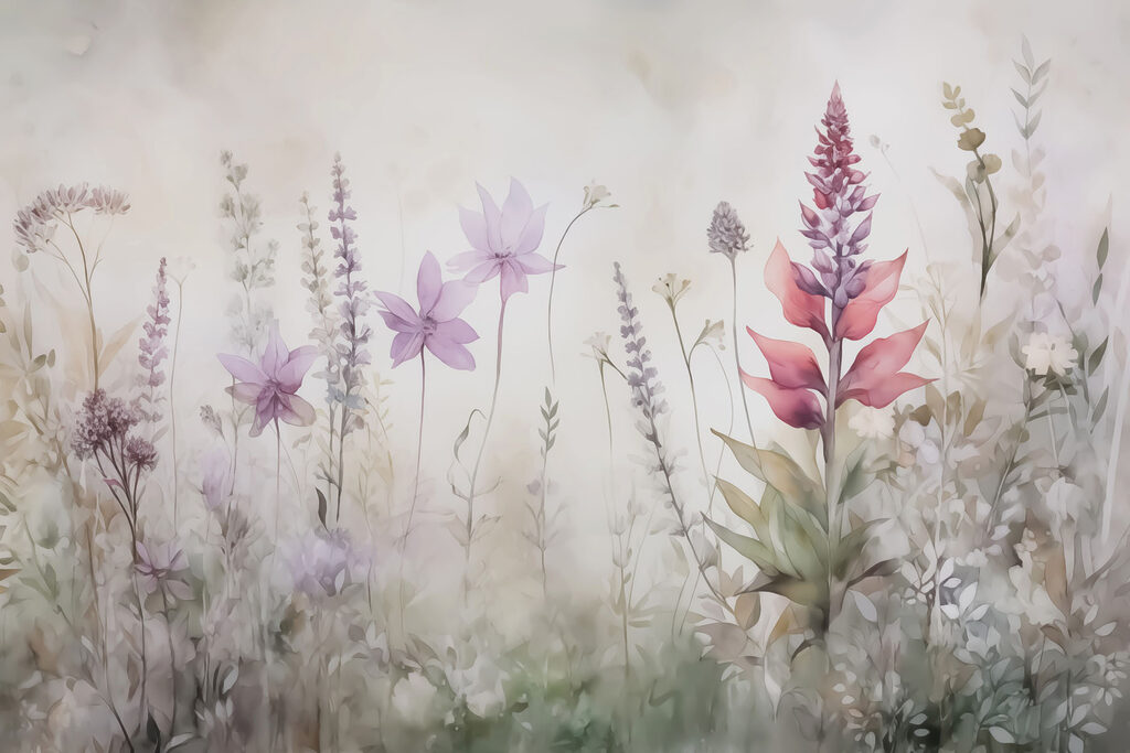 Schilderij van bloemen in een veld Schilderij van bloemen in een veld