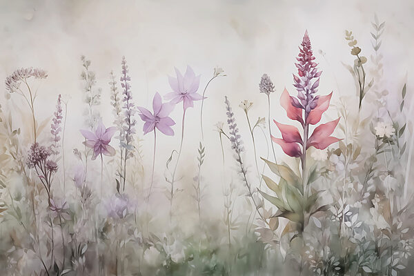 Schilderij van bloemen in een veld Schilderij van bloemen in een veld