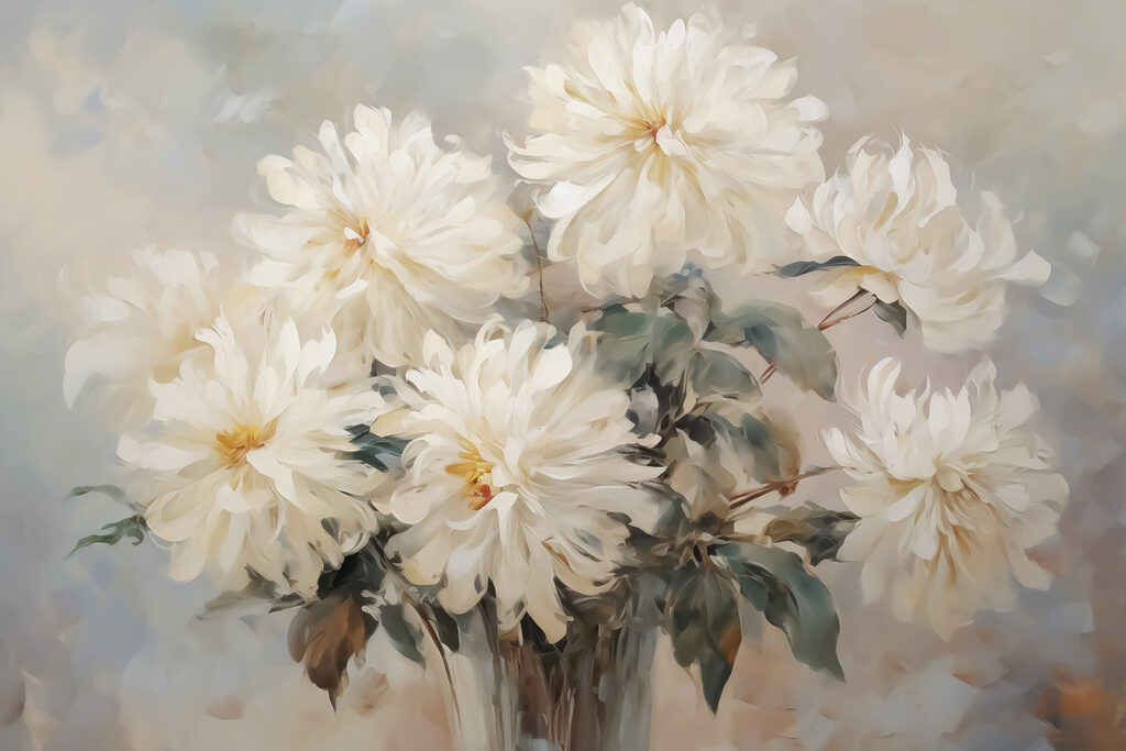 Schilderij van witte bloemen Schilderij van witte bloemen