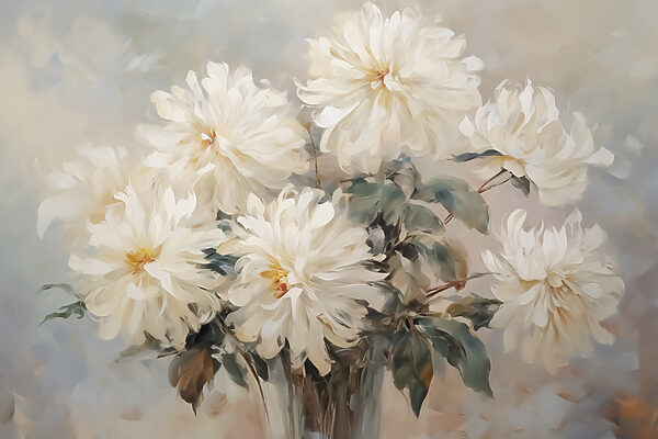 Schilderij van witte bloemen Schilderij van witte bloemen