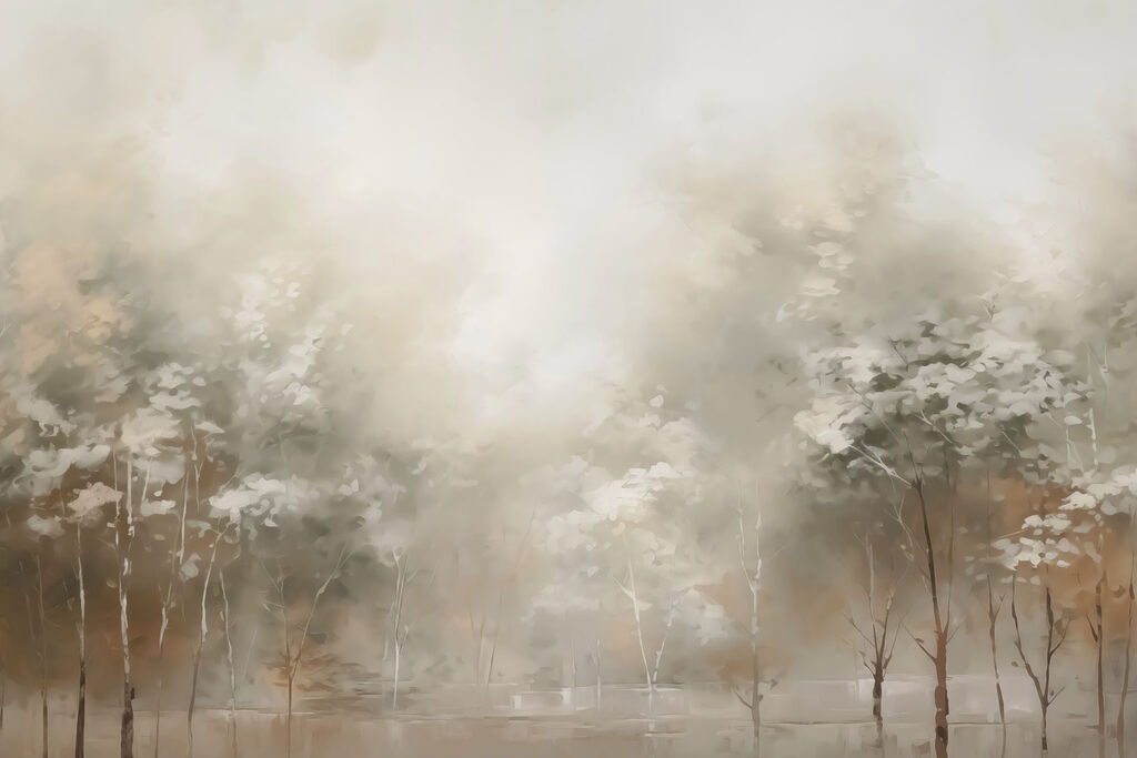 Schilderij van bomen in mist Schilderij van bomen in mist
