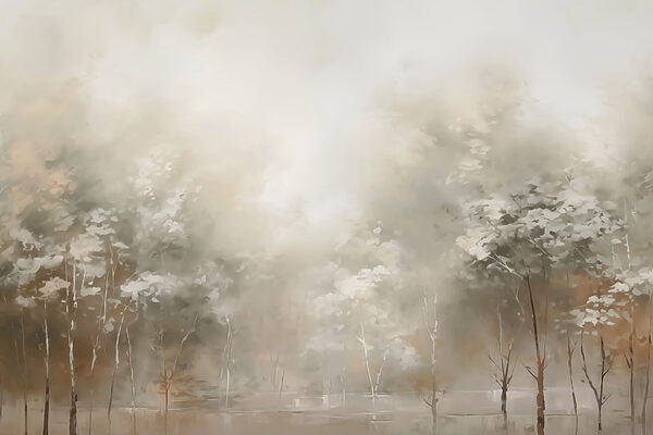Schilderij van bomen in mist Schilderij van bomen in mist
