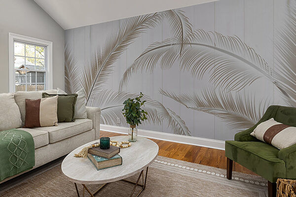Elegante palmbladeren op een lichte achtergrond Elegante palmbladeren op een lichte achtergrond