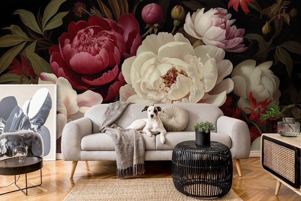 Painting of flowers on a black background Painting of flowers on a black background