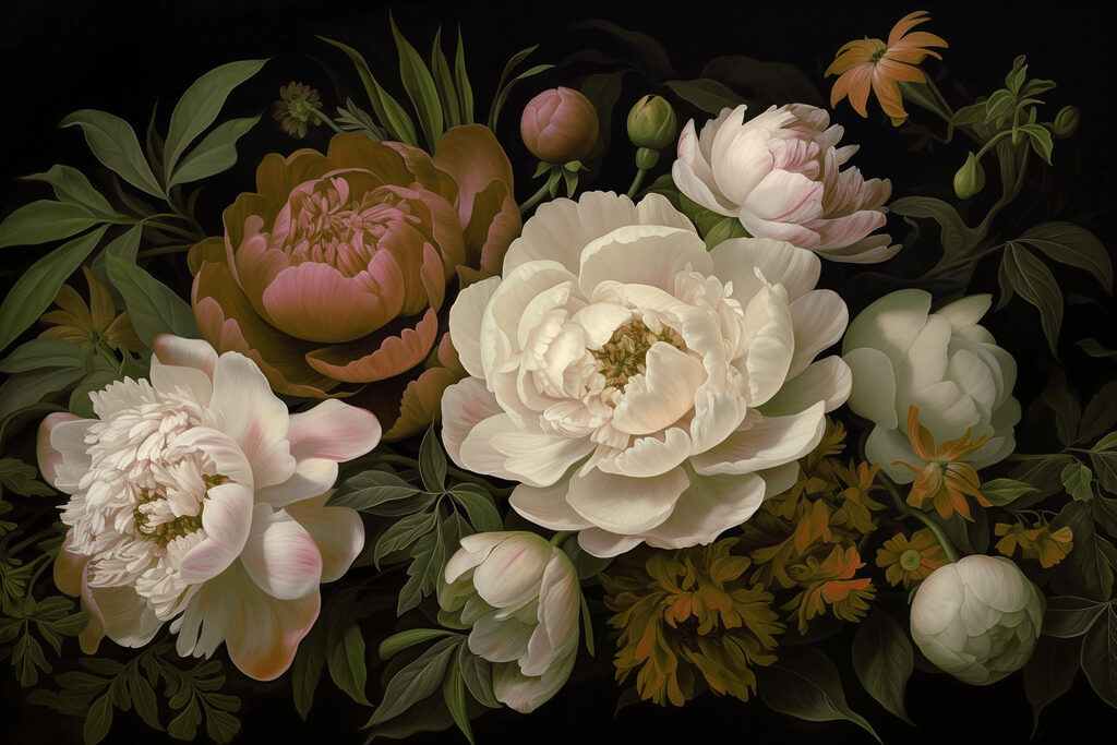 Groep bloemen op zwarte achtergrond Groep bloemen op zwarte achtergrond