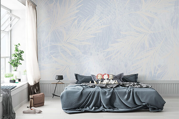 Witte en blauwe achtergrond met witte bladeren Witte en blauwe achtergrond met witte bladeren
