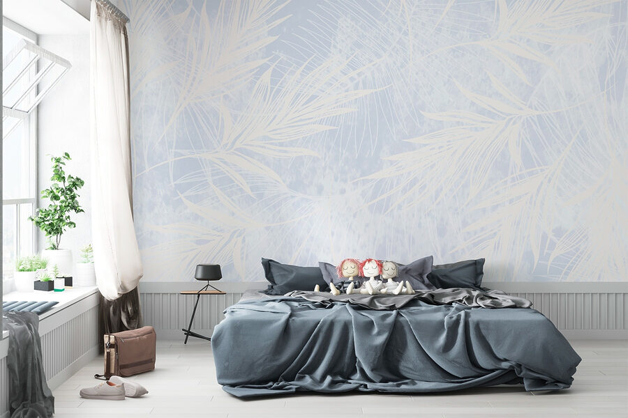 Witte en blauwe achtergrond met witte bladeren Witte en blauwe achtergrond met witte bladeren