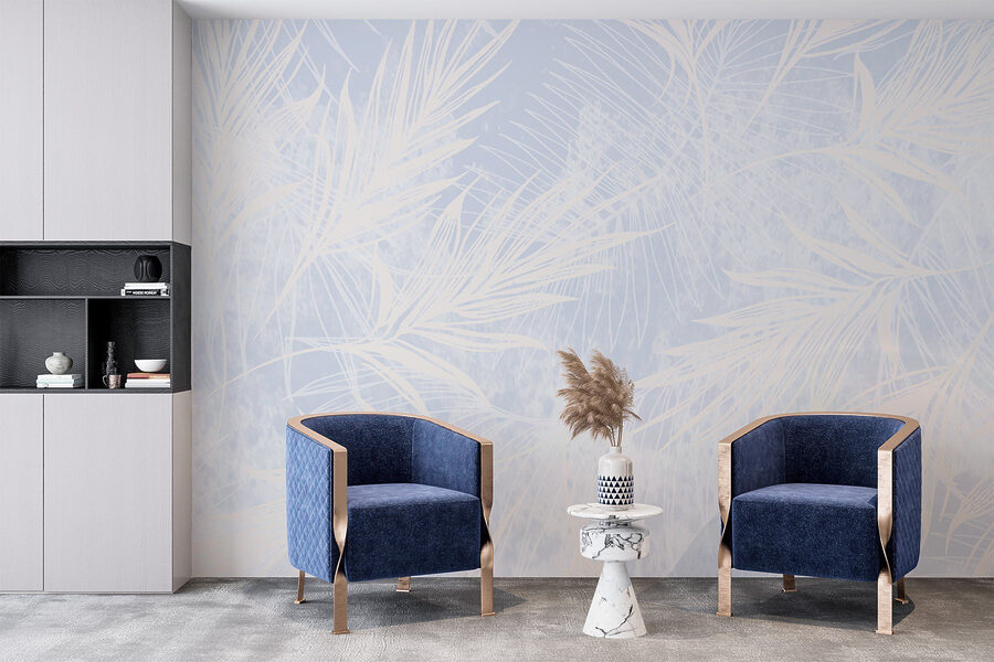 Witte en blauwe achtergrond met witte bladeren Witte en blauwe achtergrond met witte bladeren