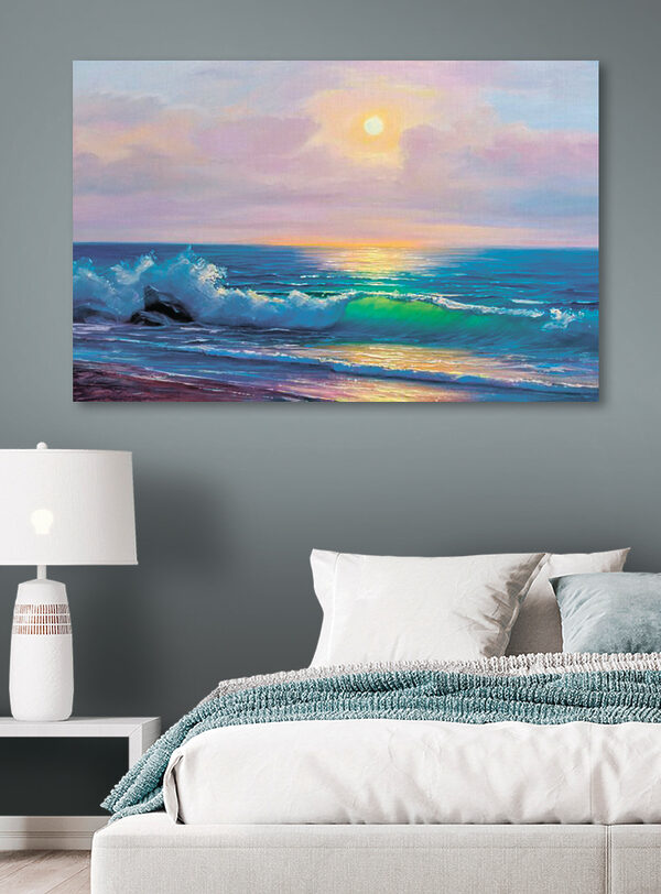 Schilderij van een strand met golven Schilderij van een strand met golven