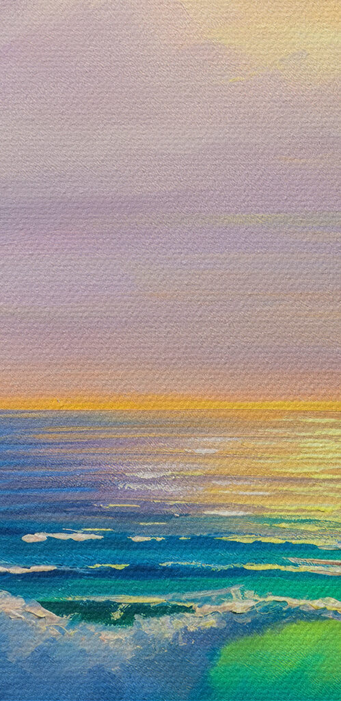 Painting of a beach with waves