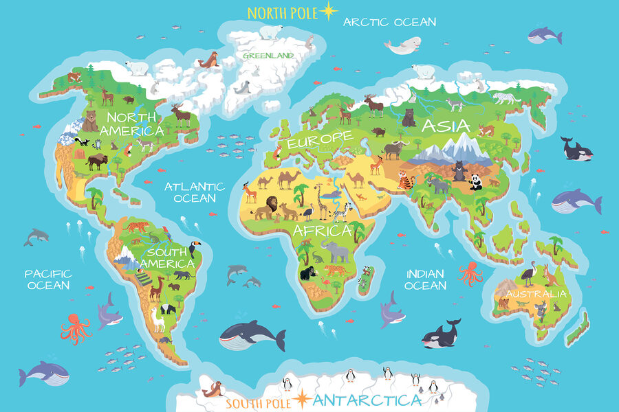 Wereldkaart met dieren