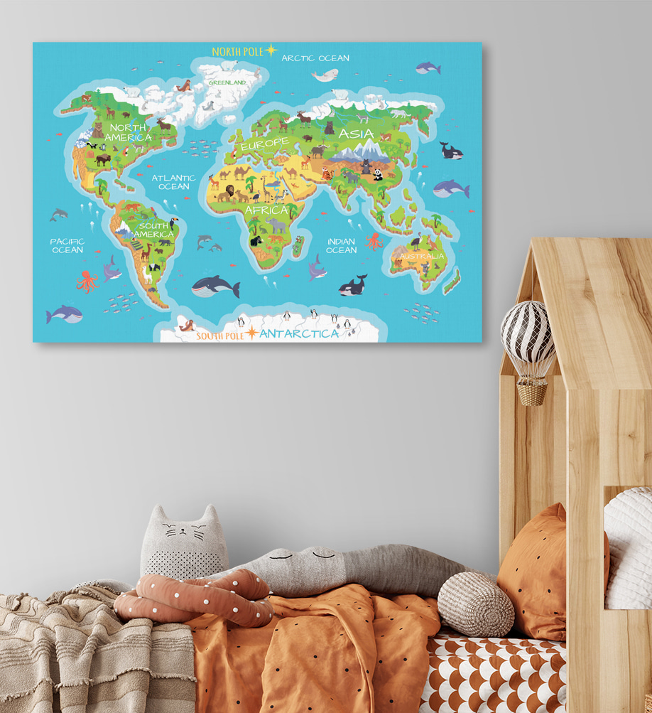 Map of the world with animals Map of the world with animals