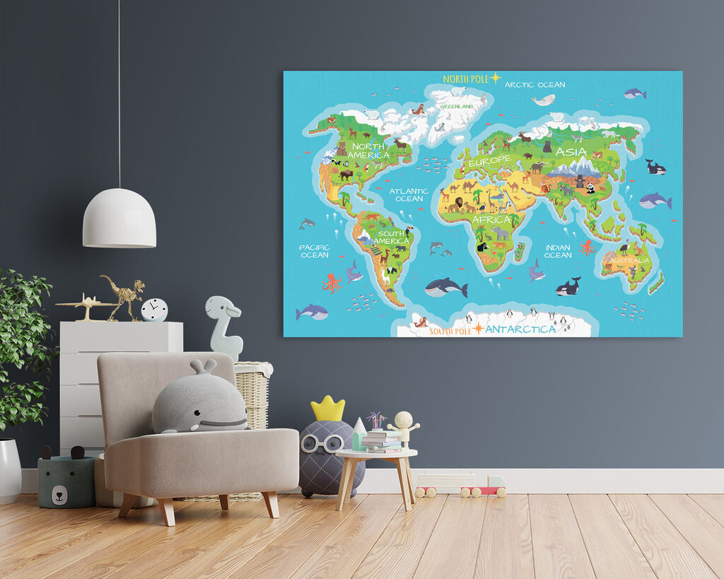 Map of the world with animals Map of the world with animals