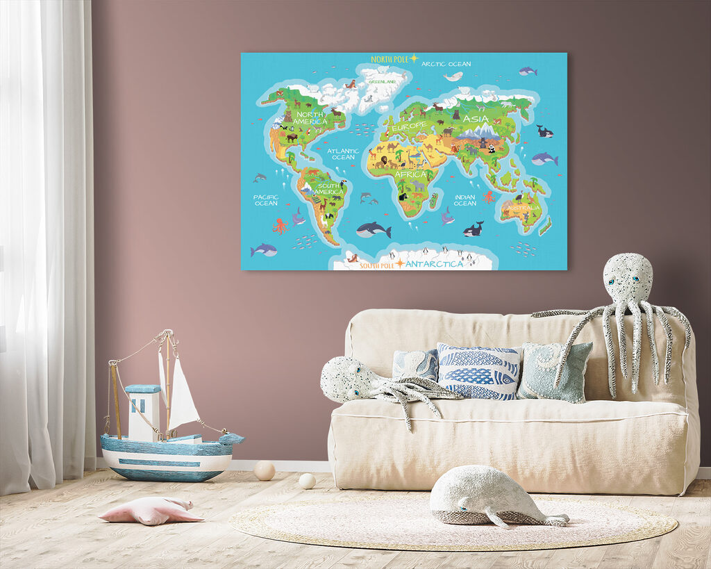 Map of the world with animals Map of the world with animals