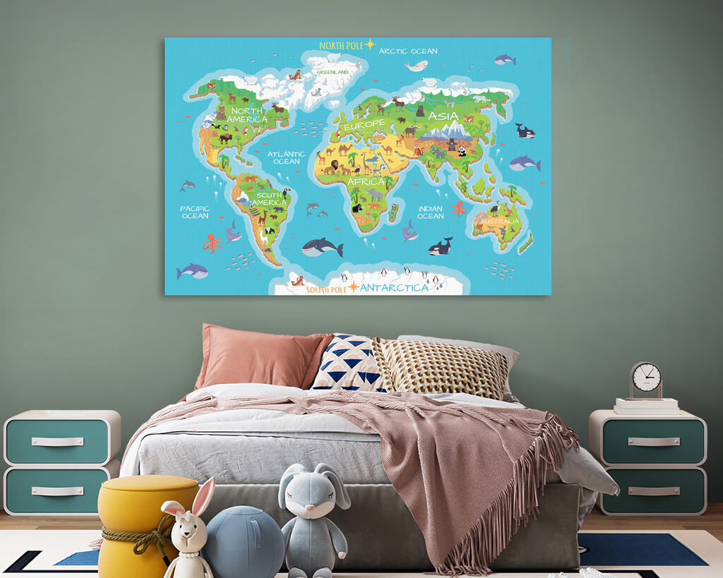 Map of the world with animals Map of the world with animals