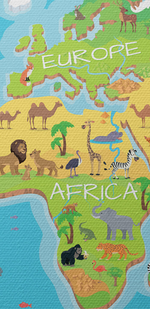 Map of the world with animals Map of the world with animals