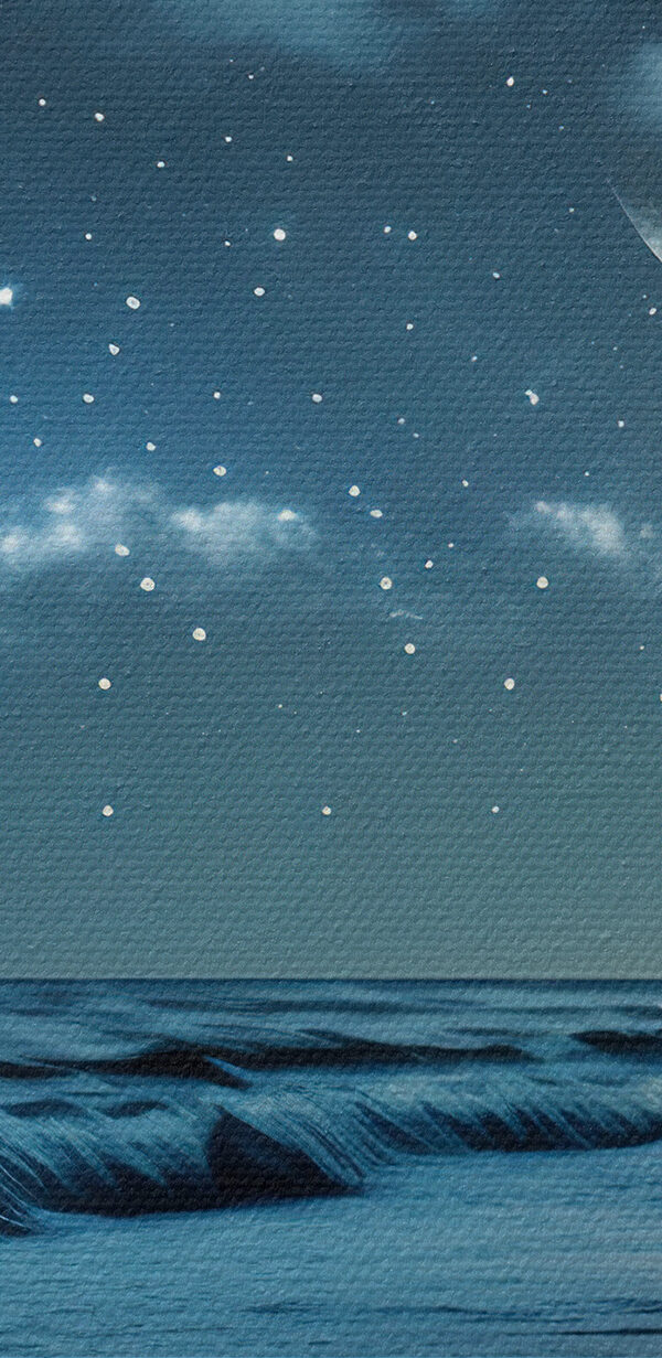 Maan en sterren boven een strand Maan en sterren boven een strand