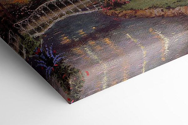Schilderij van een huis met bloemen en een pad Schilderij van een huis met bloemen en een pad