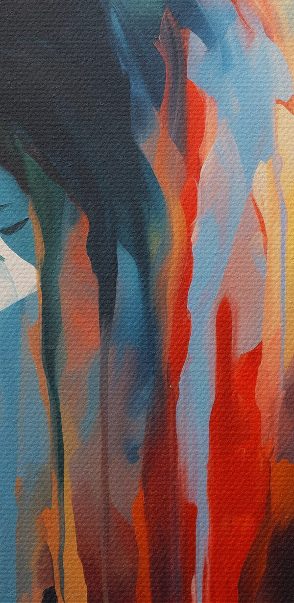 Schilderij van een vrouw met kleurrijke verf die langs haar gezicht druipt Schilderij van een vrouw met kleurrijke verf die langs haar gezicht druipt