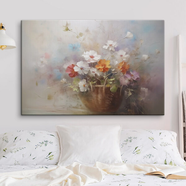Schilderij van bloemen in een mand Schilderij van bloemen in een mand