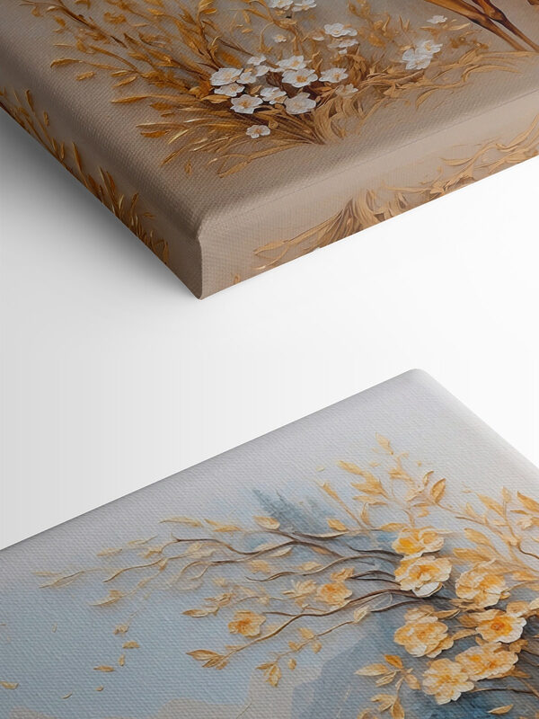 Schilderij van een hert met bloemen en bergen Schilderij van een hert met bloemen en bergen