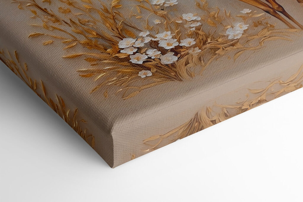 Painting of a deer with flowers and mountains Painting of a deer with flowers and mountains