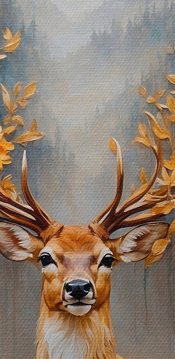Schilderij van een hert met bloemen en bergen Schilderij van een hert met bloemen en bergen