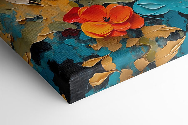 Schilderij van bloemen op een blauw oppervlak Schilderij van bloemen op een blauw oppervlak