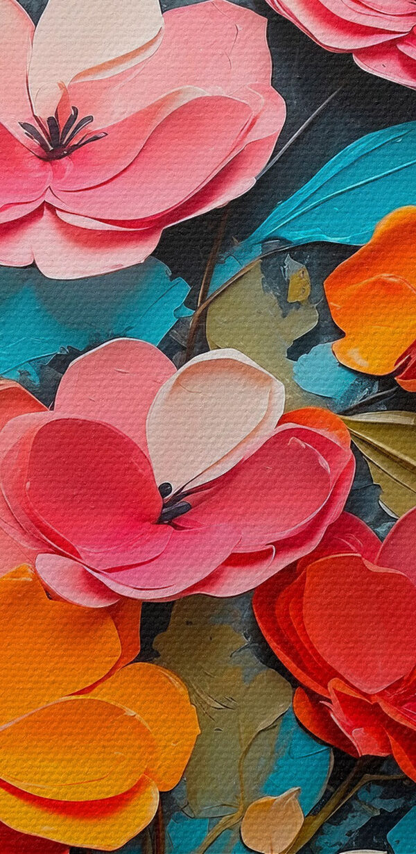 Schilderij van bloemen op een blauw oppervlak Schilderij van bloemen op een blauw oppervlak